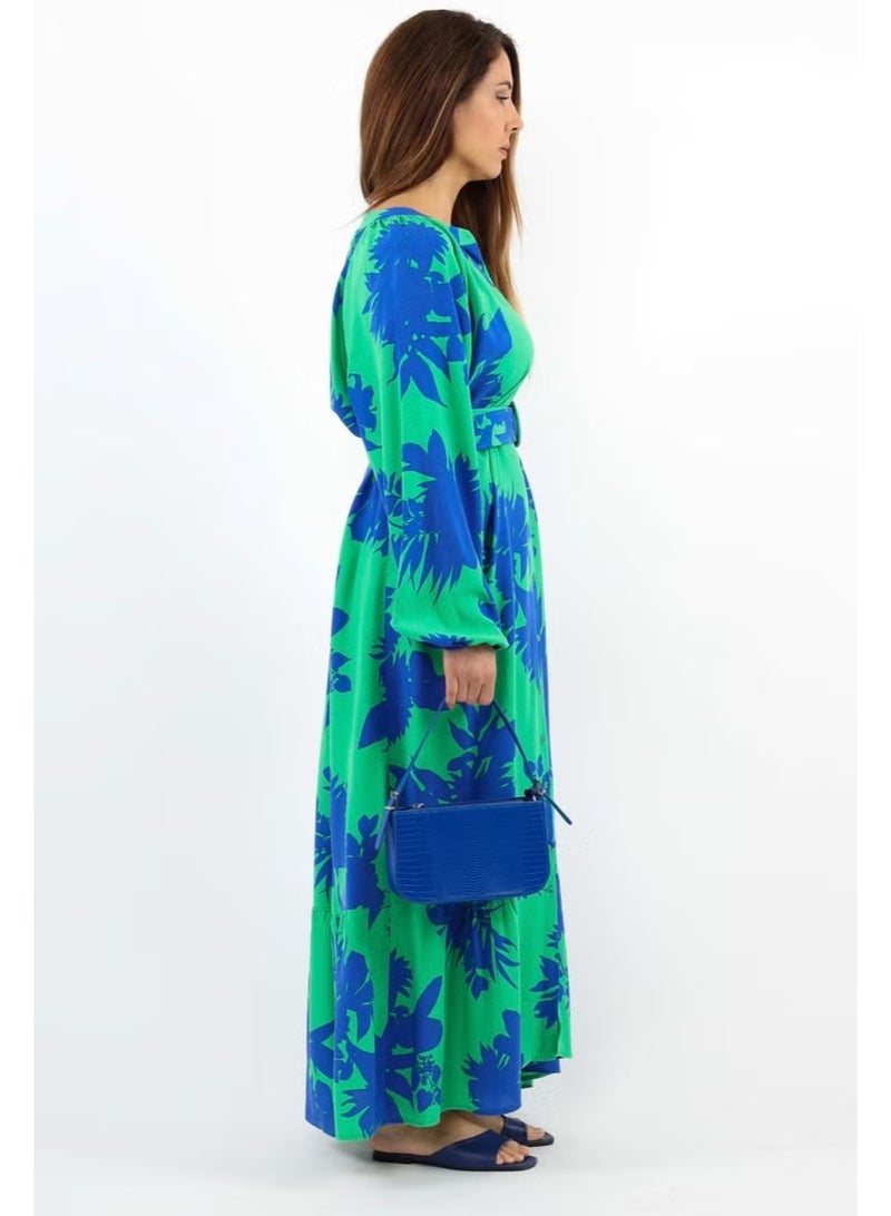 Ritnice Prive Women's Melisa 100% Viscose Green Long Dress with Belt - Image 3